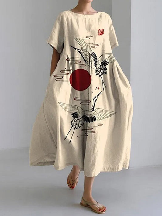 半袖プリントドレス - コウノトリ