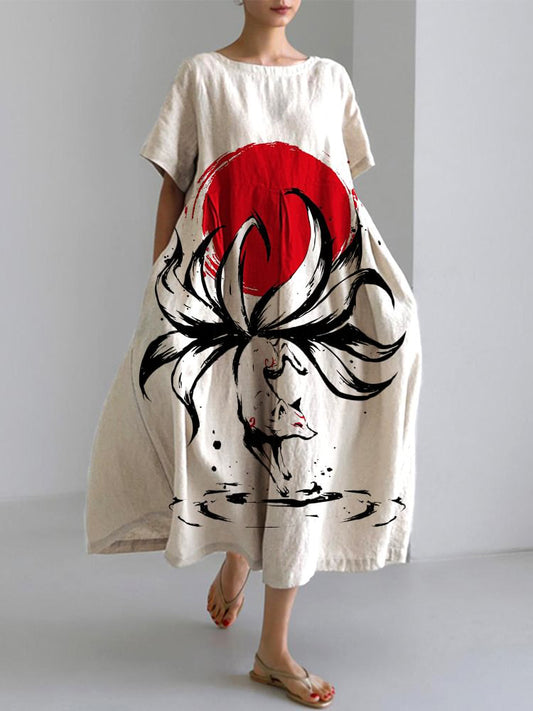 半袖プリントドレス - ウルフ