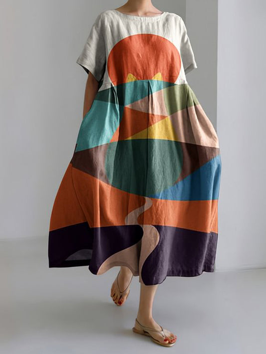 半袖プリントドレス - 夕焼け散歩